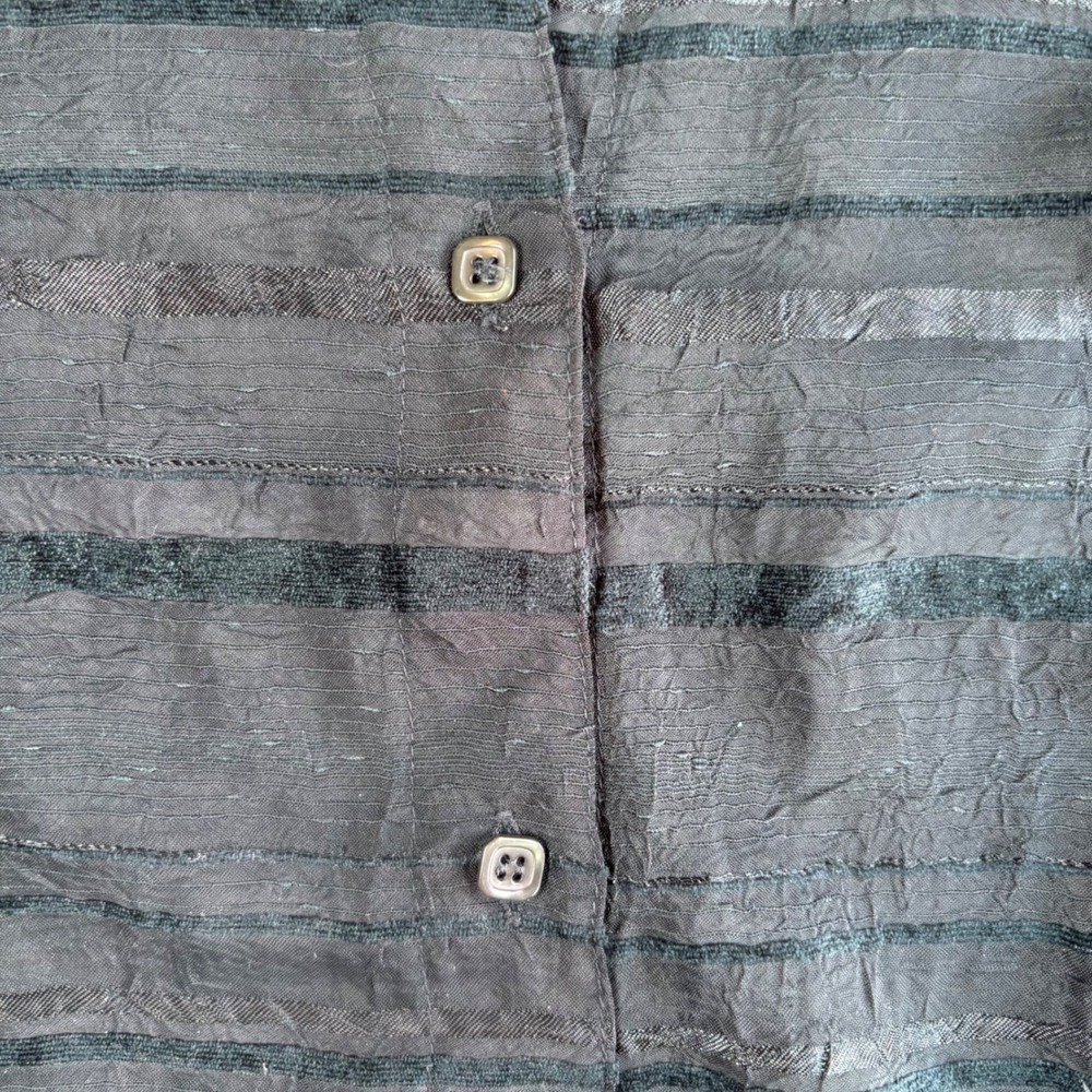 Coldwater Creek Womens 1X Green Crinkle Velvet Stripe Button Down Blouse - Picture 8 of 8